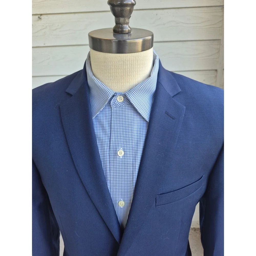 Combatant Gentlemen Mens Navy Blue 100% Wool 2-Button Slim Fit Blazer 40R